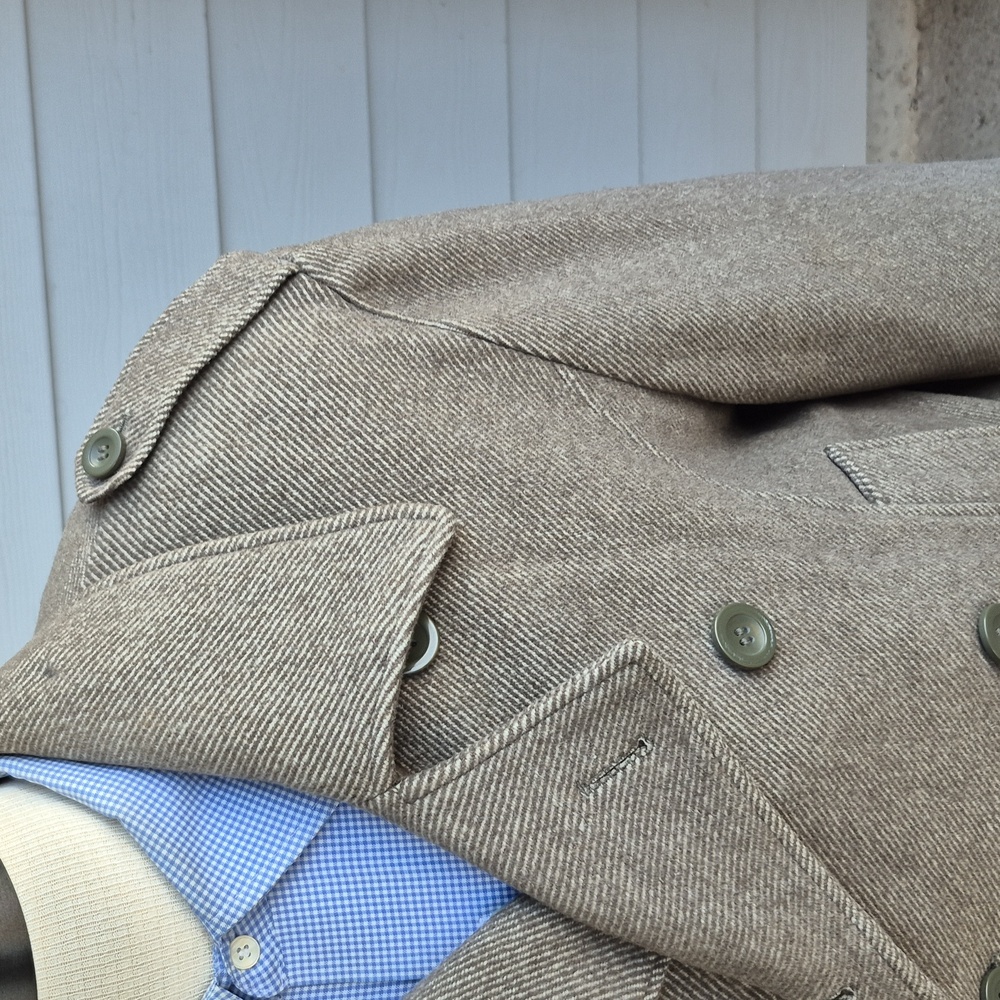 ALPHA INDUSTRIES Olive Beige Weave Wool Blend Large Mens Military Peacoat Coat - Picture 6 of 11